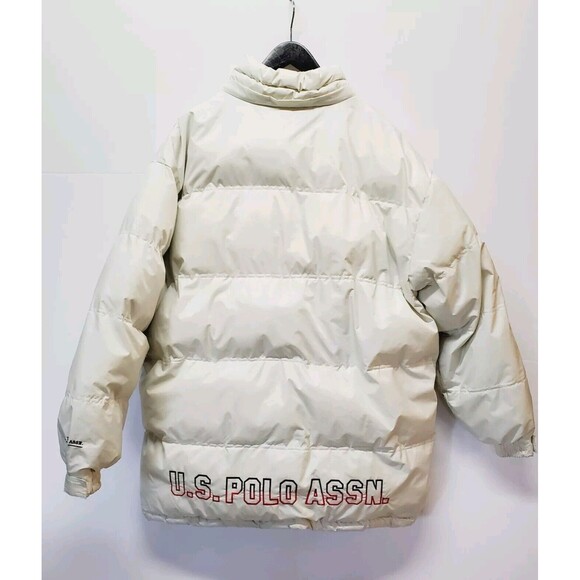 Vtg U.S. Polo Assn. Men's Rare Puffer Coat 2XL Ivory Fleece 4 Pockets 2 Zip - Picture 3 of 16